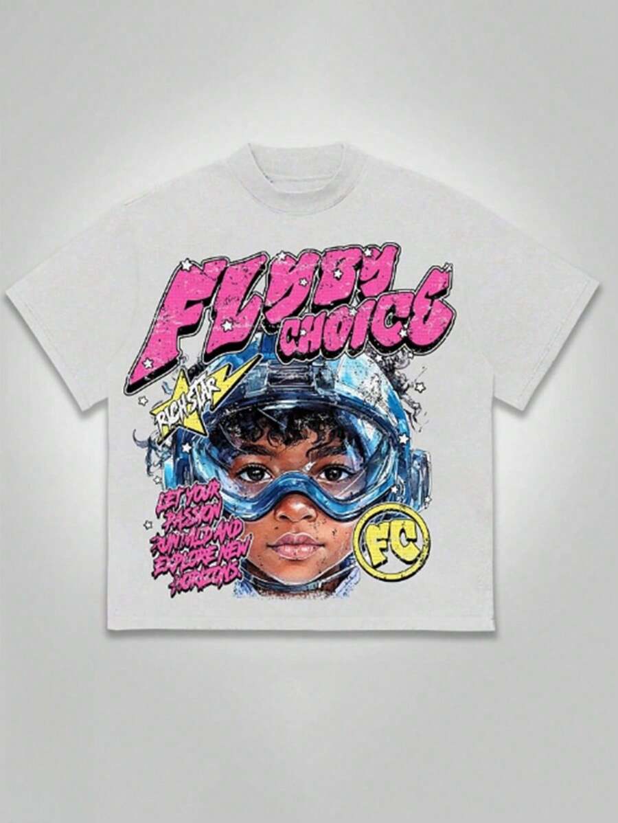 Plus Size Men's, Flyby Choice Let Your Passion Fc ,(1 Pcs )100% Cotton Casual Printed T-Shirt,Crew Neck Short Sleeve,220g  Cotton T-Shirt,For Going Out,Gift,Summer,Unisex - trắng - Xem 1