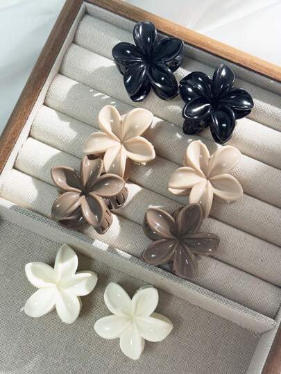 8 件亮面塑料黑色、白色、棕色、卡其色花朵形发夹，4 厘米/1.57 英寸，时尚百搭、优雅、简约、纯色发饰，适合日常、休闲、派对、通勤、度假、马尾辫、发髻、洗脸、化妆、服装搭配、发爪、爪夹、发夹、发夹、秋冬沙滩配饰