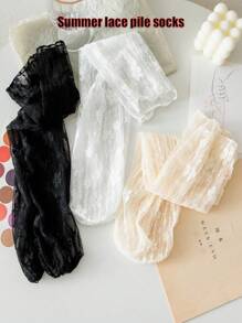 1/2/3 Pairs White Lace Socks For Women, Suitable For Mary Jane Shoes, Mid-Calf Socks With Mesh Lace Trim, Summer Knee-High Socks, Thin For Summer, Ladies Socks, Cute Socks, Girls Socks, Suitable For Spring, Autumn And Winter, Mesh Breathable Details, Moisture-Wicking, Soft And Smooth, Suitable For Various Occasions Like Festivals, Sports, Casual, Business, Can Be Worn Year-Round