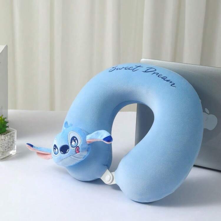Miniso Disney Lilo & Stitch Series Stitch U-Shaped Pillow, Lightweight And Portable, Travel Essential, Cute And Comfortable (1 PC) - Blue - View 2