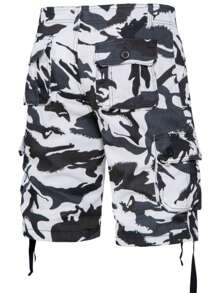 Men's Camouflage Cargo Shorts, Loose Straight Casual Shorts With Pockets, Summer Street Style, Emo, 2000s Style - Black and White - View 4