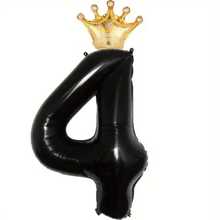 1 Set 32-Inch Black Crown & Number Foil Balloons, Suitable For Birthday, Anniversary Decoration