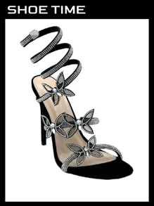 Bonnibel Women Butterfly Rhinestone Strappy High Heels Sandals Patricia-2 - Black - View 1