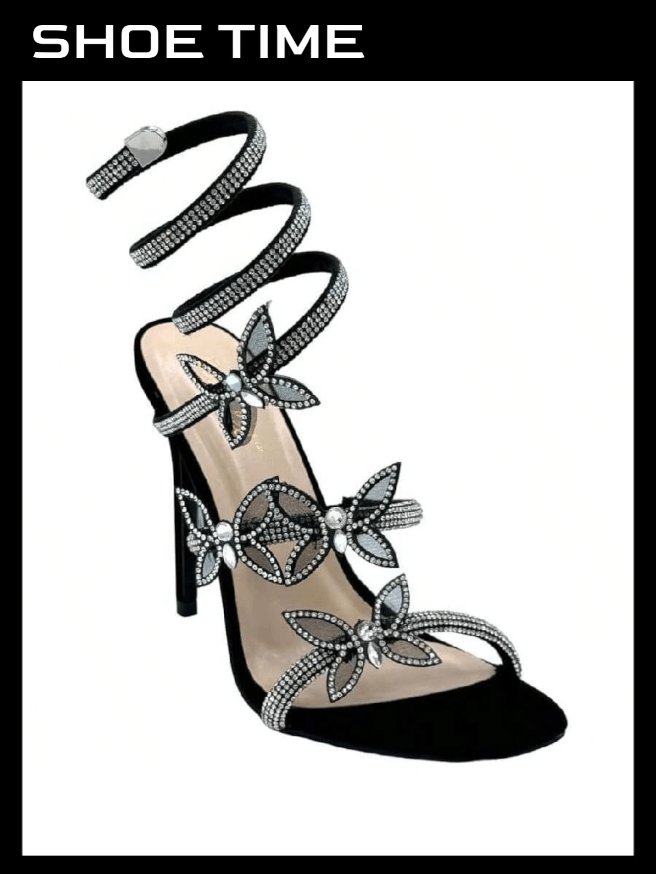 Bonnibel Women Butterfly Rhinestone Strappy High Heels Sandals Patricia-2 - Black - View 1