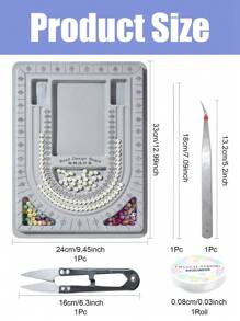 1pc Plastic Design Board 24x33x1cm, With Stainless Steel Scissors, Elastic Crystal Thread, Iron Tweezers, Steel Bead Needles - Grey - View 2