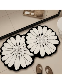Floral DiatomaceousEarth Non-Slip Bath Mat-SuperAbsorbent, Quick-Dry, Soft Shower Rugwith Strong Adhesion, Easy To Clean.Decorative Black And Cream Floor Matfor Bathroom.Bathroom FloorMat|Floral Pattern Mat|SoftDiatomaceous Earth.Bathroom Rug - Multicolor - View 3