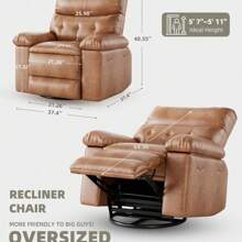 Broadfashion Recliner Chair, Swivel Rocker Recliners, 360° Swivel Reclining Chair With Heat And Massage For Living Room, Bedroom