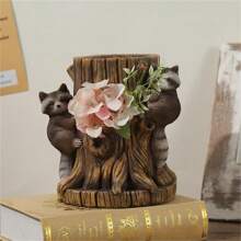 浣熊树桩花盆，可爱动物种植多肉植物花盆，有趣的雕像户外地面装饰，森林风格的异想天开的花园装饰 - 彩色 - 查看 6