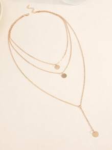 1pc Fashionable Multi-Layer Necklace For Women, Metal Sequin Pendant, Suitable For Parties, Gatherings, Vacations, Gifts And Daily Wear - Gold - View 6