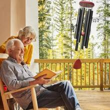 37' Large Aluminium Wind Chime, Zen Vibe - Black Tubing And Red Accents, Great For Outdoor Garden, Patio Or Porch Decor, Classic Wind Chime With Catcher, Unisex Gift Option, Outdoor Vibe | Stylish Look | Metal Craftsmanship, Outdoor Wind Chime