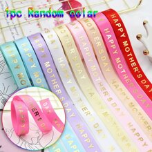 1pc/9pcs 1cm Foil Floral Print Ribbons, English Letter Printed Ribbons For Baking Cake Boxes Dessert Packaging - Multicolor - View 7