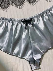 1 Set Pigiama da donna sexy in 2 pezzi, con top in pizzo traforato, in seta charmeuse elasticizzata