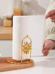 1pc Gold Metal Floral Design Freestanding Paper Towel Holder, Suitable For Rolled Paper Storage, Home Decor, Desk, Home Organization And Storage, Room Decor, Bedroom, Kitchen Accessories, Kitchen Tools, Kitchen Organization, Travel, Holiday, Tissue Box Holder, Family Gathering, Kitchen Dining Table Decor - Multicolor - View 3