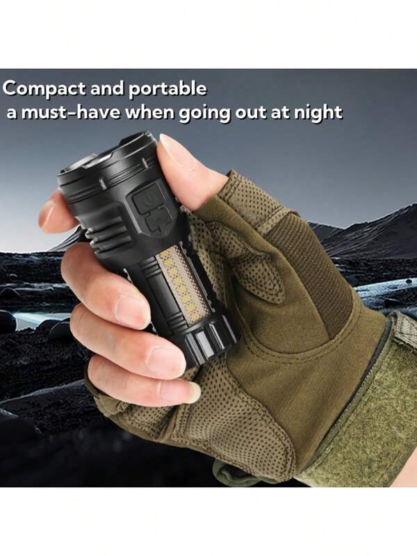 1/2pcs 9LED Super Bright Flashlight 1500lm,800mah, With Cob Side Light Strong Light Large Capacity Rechargeable Long Beam Super Bright Household Portable Spotlight Outdoor Emergency Flashlight Repair Work Light