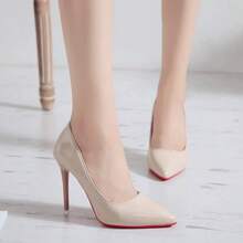 Red Bottom High Heels Women's High-End Single Shoes 2025 Spring Black Large Size Pointed - Gray 10CM - View 5