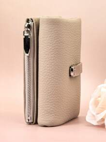 Damen Kurze Geldbörse aus PU-Material, 1 Stück Retro Weiche Tierhaut Retro Muster Patchwork Verfeinerter Knopfverschluss Großes Fassungsvermögen Multi-Kartenfächer Multifunktionale Kartenhülle Münzbörse, Junges Reißverschluss-Münzfach Klein Leicht tragbar, Geeignet als Urlaubsgeschenk