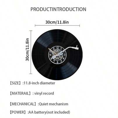 1 pieza Reloj de pared de disco de vinilo retro de 30cm, Reloj de arte creativo avanzado, Decoración medieval para sala de estar, dormitorio, cafetería, la cocina, el corazón del hogar inspirado en el disco de vinilo. Decoración del hogar