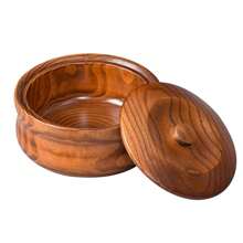 1pc Handmade Wooden Covered Serving Bowl - Suitable For Rice, Noodles And Soup - Ideal Kitchen And Dining Accessory
