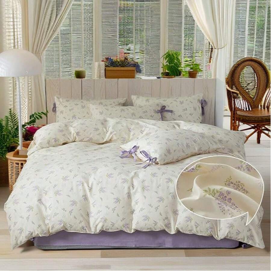 Vclife Vintage Floral Comforter Set Four Sizes, All Seasons Muslin Cotton Bedding Set, 3 Pieces Farmhouse Shabby Chic Jacquard Floral Comforter Set Perfect For Women And Men - 化纖印花被-芬芳紫 - 查看 1