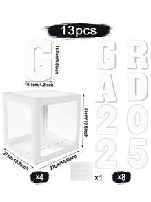 13Pcs White 2025 Graduation Balloon Box,Graduation Party Decorative Box With "GRAD" Letters,Class Of 2025 Gift Box,Graduation Party Favors,Congratulations Graduation Celebration Background Decor,Congrats Grad Party Supplies,Graduation Season Home Decor,Photo Booth Props - Graduation Season-white - View 3