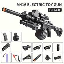 Large Gel Splatter Blaster For With Goggles Suitable For Backyard Fun And Outdoor Team Shooting Games, Over 18+, HK416 Full Configuration(Without Bullet) - 黑色 - 查看 1