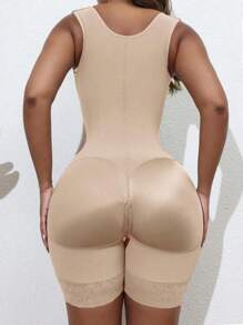 Women's Solid Color Zipper Corset Shapewear Romper, Tummy Control Shaper, Women's Shapewear For Daily Wear - Apricot - View 7