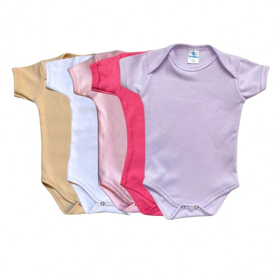 Kit Body Liso Bebê Neutro 5 Peças 100% Algodão.