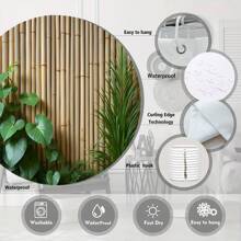1pc Vertical Bamboo Fence Bathroom Curtain With Green Plants, Smooth Beige Bamboo With Rustic Heart Shaped Leaves And Grass, Peaceful Tropical Atmosphere, Polyester Shower Curtain With 12 Hooks, 70x70 Inches Home Bathroom Decor Fall Decor Bathroom Accessories Back To School