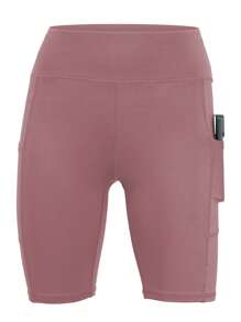 1 szt. Plus Size Damskie Wysokie Obcisłe Spodenki Do Jogi, Wyszczuplające, Z Kieszeniami, Fitness Bieganie Skrócone Legginsy - Różowy - Zobacz 3