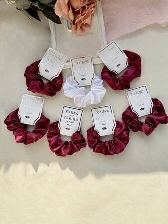 7pcs Satin Scrunchies For Weddings, Red/White Versatile & Sweet Hair Ties Suitable For Weddings, Bachelorette Parties, Bridesmaid Gifts, Women Gifts Scrunchy Hair Ties, Casual Ponytail