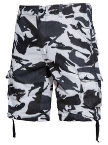 Men's Camouflage Cargo Shorts, Loose Straight Casual Shorts With Pockets, Summer Street Style, Emo, 2000s Style - Black and White - View 5