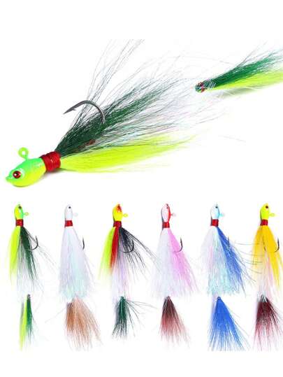 HENGJIA 1 pieza Cabeza de jig para pesca de mar, cebo Wobbler multicolor para trucha y black bass, accesorio de pesca con jig de cola de ciervo
