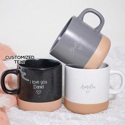 Tasse en céramique personnalisée avec impression personnalisée - Plusieurs couleurs d'impression au choix, Tasse à café en grès avec votre propre texte - Cadeau personnalisable pour papa, maman, mari, femme, amis, multifonctionnel, anti-moisissure, ornemental, sans repassage, exquis, élégant, haute qualité, coloré, moderne, personnalisé, unique, cadeaux idéaux pour lui, cadeaux idéaux pour elle, petit ami, papa, petite amie, maman, famille, amis, salle de thé, maison, jardin, bureau, pour les anniversaires, pour la Saint-Valentin, pour les mariages, pour le pendaison de crémaillère, prêt pour le brunch, tasses personnalisées, ambiance chaleureuse