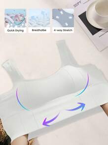 Durable Ribbed Sports Shock-Absorbing Thick Seamless Wireless Bra - White - View 2