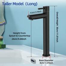 单冷水龙头浴室洗脸盆龙头，哑光黑/拉丝银现代风格，304不锈钢材质，直柄设计，浴室配件，浴室工具