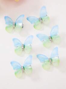 10pc/Set Baby Girls' Ombre Gradient Color Double Layer Rhinestone Transparent Tulle Butterfly Small Hair Clips, Adorable Princess Hair Accessories Hair Clips For Children - Multicolor - View 6