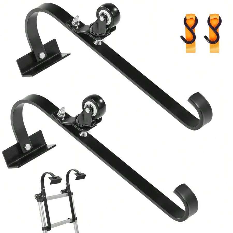 Ladder Roof Hook Stabilizer Set With Fixed Wheel And Swivel Bar Steel Structure For Enhanced  And Stability - Black - View 1