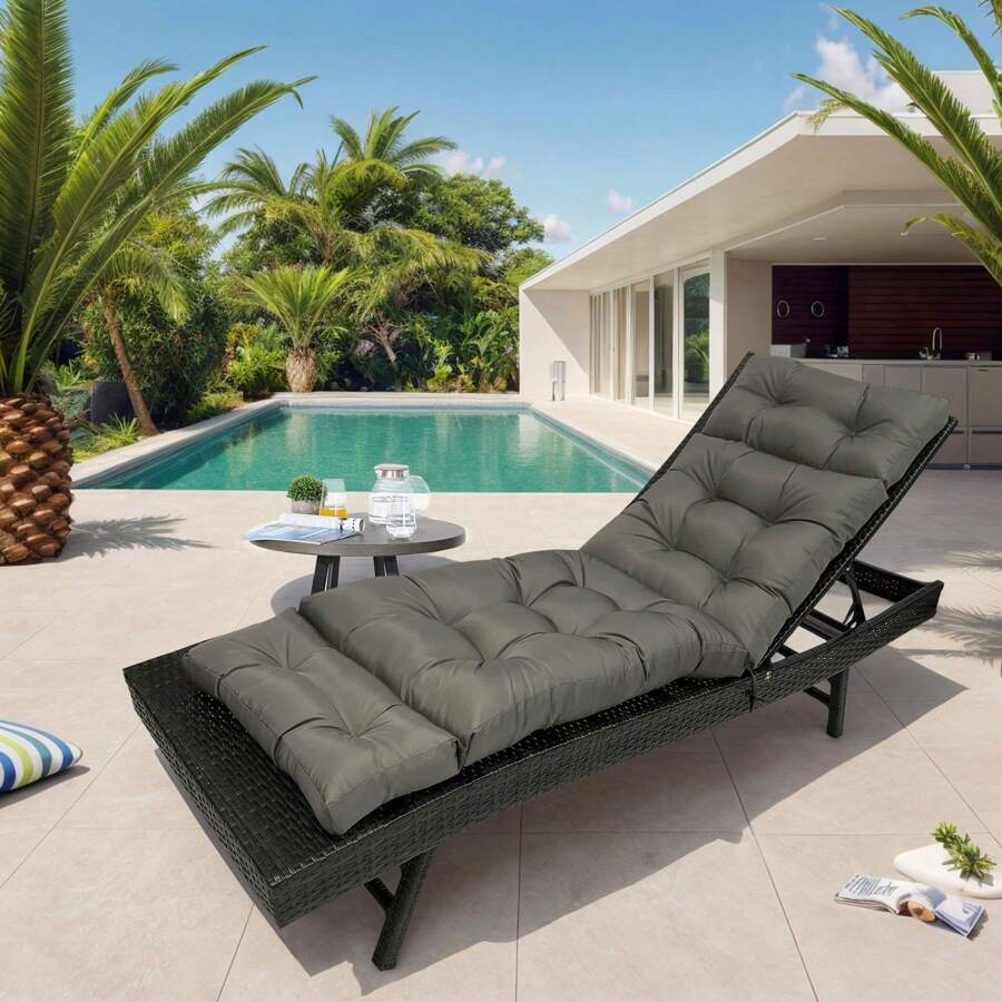Outdoor Folding Lounger Chair Cushion Recliner Rocking Chair Sofa Mat Deck Chair Cushion For Yard Patio Beach Pool Deck For Outdoor Folding Chaise Lounge Chair Cushion For Beach Sunbathing Patio - 深灰色 - 查看 1