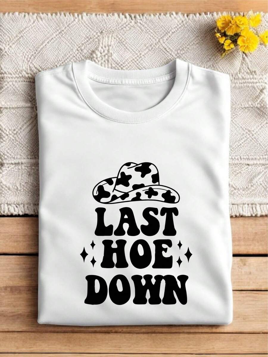 Last Hoedown Country Girl Shirt, Rodeo Bachelorette Party OutFit, Western Bride Vibes Apparel, Cowgirl Hat Western Wedding Casual Tees, BS-82 - trắng - Xem 1