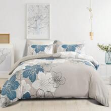 3 Pieces Duvet Cover Set King Purple Floral Pattern Comforter Cover Set Elegant Boho Lily Duvet Cover With 2 Pillow Cases Lightweight Microfiber Bedding Duvet Cover Set For All Season 90"X 104"