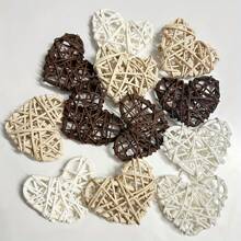 12pcs Handcrafted Rattan Heart Decor Set - Perfect For Home & Festive Ambiance Enhancement, Classic Style