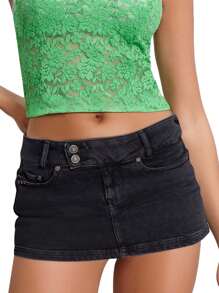 Women's Denim Mini Skirt Solid Zipper Button Design Low Rise Short Jean Skirt For Summer Holiday - màu đen - Xem 9