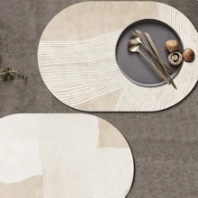 Mantel de estilo wabi-sabi de PU resistente al agua y al aceite, individual de mesa de comedor reutilizable antideslizante, posavasos resistente al calor, de lujo