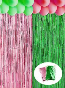 2 件/套 3.28 X 6.56 英尺粉色和绿色飘带背景派对装饰女巫派对装饰金属金属丝箔流苏窗帘背景窗帘飘带适用于邪恶生日派对装饰