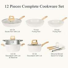 SODAY 12pcs Pots And Pans Set Non Stick Kitchen Cookware Sets Induction Cookware Nonstick Granite Cooking Set With Frying Pans, Saucepans, Steamer - 17 件黑色/帶 6.5QT 砂鍋和 4 個鍋具保護器 - View 3