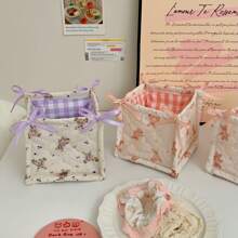 A Cute 3D Bow Storage Basket, Desk Miscellaneous Storage Basket, Waterproof Cosmetic Storage Basket, A Variety Of Brush And Skincare Storage And Organization, Desk Decoration, Cosmetic Organizer,For Back To School - Multicolor - View 4