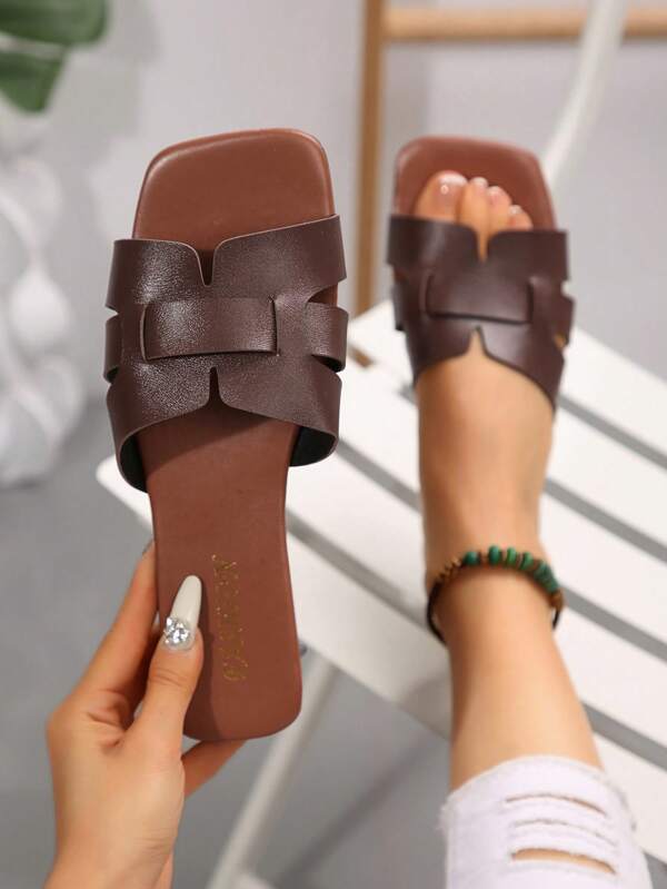 Nouvelles mules carrées ajouré pour femmes grandes tailles, confortables, mode casual, chaussures d'été ouvertes à la plage