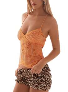 Women Y2k Sequin Beaded Cami Top Sparkly Floral Open Back Spaghetti Strap Crop Tank Top Sexy V Neck Camisole Summer Backless Pearl Embellished Shirts Going Out Tops Beach Vacation Party Clubwear Fairy Grunge Retro Aesthetic Clothes Streetwear - trái cam - Xem 5