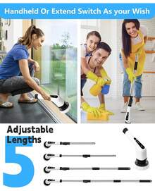 Electric Spin Scrubber Cleaning Brush: Cordless Power Shower Scrubber For Cleaning Bathroom Tub Tiles Car With Long Handle| Portable E Spin Bathtub Spinning Cleaner Scrub Brush Household Use Supplies - 1 - 查看 7