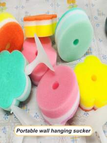 1/4 piezas Cepillos de limpieza con esponja con forma de flor linda, suministros de limpieza esenciales para la cocina - Esponja para lavar platos, red multiusos, estropajo, toallitas de limpieza sin olor para viajes y hogar, multicolor